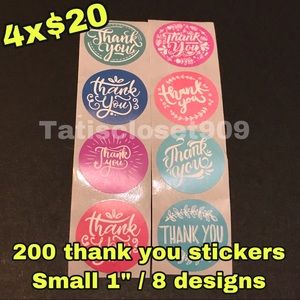 200 small 1” round thank you stickers 8 designs